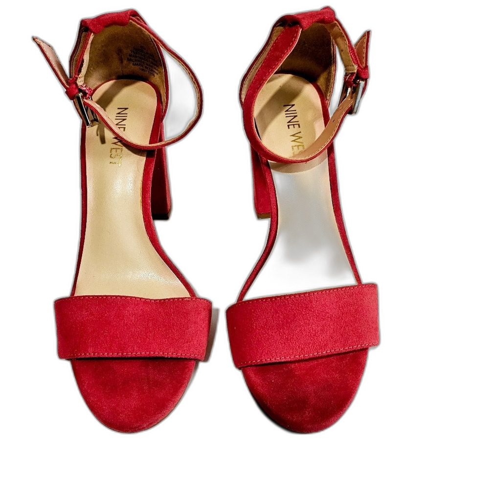 Nine West Angelika Hot Pink Suede Ankle Strap Block Heel Sandals Sz 6 - Picture 6 of 8